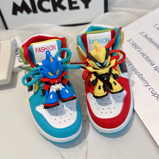 儿童高帮板鞋男童皮面运动鞋男孩2025新款春秋款aj鸳鸯鞋AJ滑板鞋