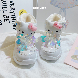 女童雪地靴冬季2025新款皮面防水防滑儿童加绒加厚冬天大棉鞋女款