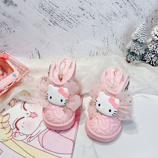 儿童冬装雪地靴巨好看女童粉色冬款雪地棉公主风洋气宝宝棉鞋女孩