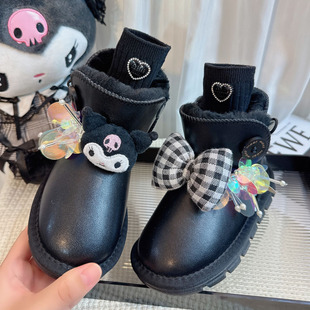 女童黑色雪地靴女款2025新款冬季儿童东北零下40度加绒加厚大棉鞋