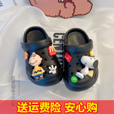 男童凉拖鞋夏季外穿时尚儿童黑色洞洞鞋包头防滑夏天外出沙滩凉鞋