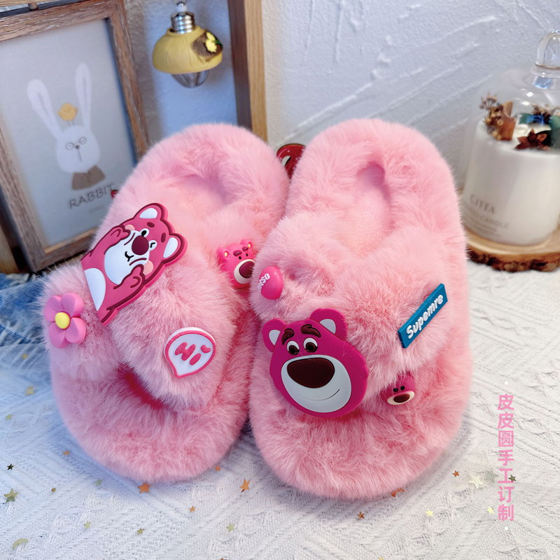儿童中大童毛毛拖鞋粉色女童棉拖鞋洋气2026新款女孩冬款可爱冬季