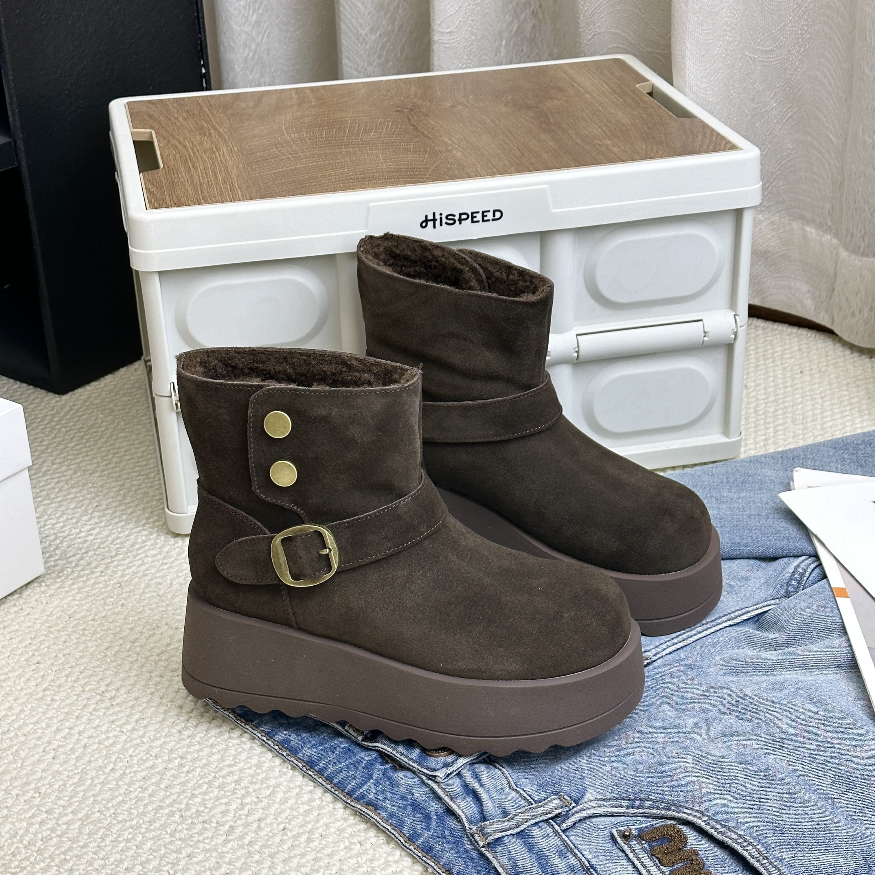 真皮松糕厚底雪地靴女2025冬季新款复古搭扣加绒羊毛两穿保暖棉鞋,女鞋,时尚雪地靴,淘宝优惠券,粉丝福利购,淘宝优惠卷