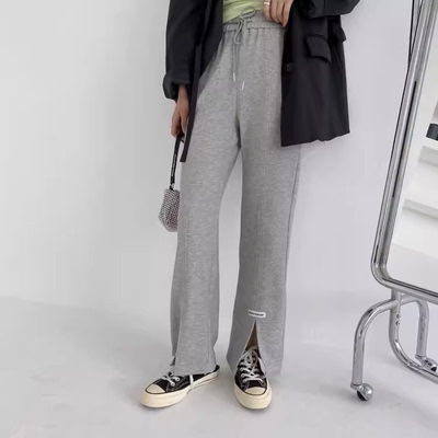 包邮！J809#品质好货！布贴松紧高腰抽绳开叉柔软阔腿裤 0.49KG