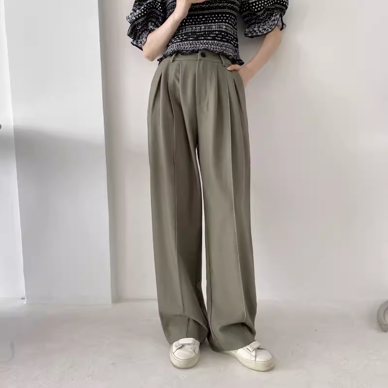 包邮!2722#LY垂感高腰绿色宽松休闲裤  0.56KG