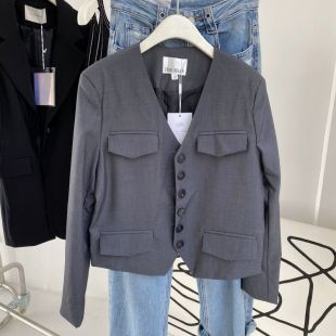 外套 小众设计纽扣毛边质感V领西装 0.64KG 自留款 3858