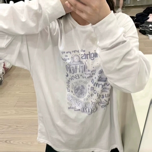 长袖 ed慵懒圆领宽松印花薄款 防晒T恤叠穿上衣 for.n 韩代同款