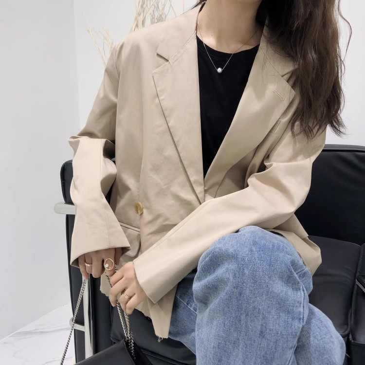 包邮！0129# ins冷淡风宽松韩系简约口袋设计纽扣西装外套 0.55KG