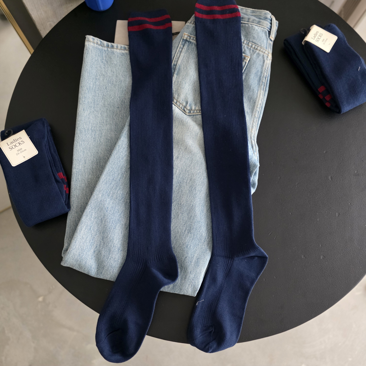 出口日单~学院风百搭条纹撞色显瘦厚实运动风长筒袜针织JK袜