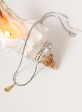 极简ins风~几何长水滴金银撞色雪绒花链   0.01KG