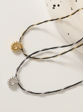 轻奢海洋风海螺黑绳缠绕钛钢项链锁骨链