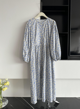 0558#纯棉圆领碎花长袖腰绳连衣裙  0.29KG