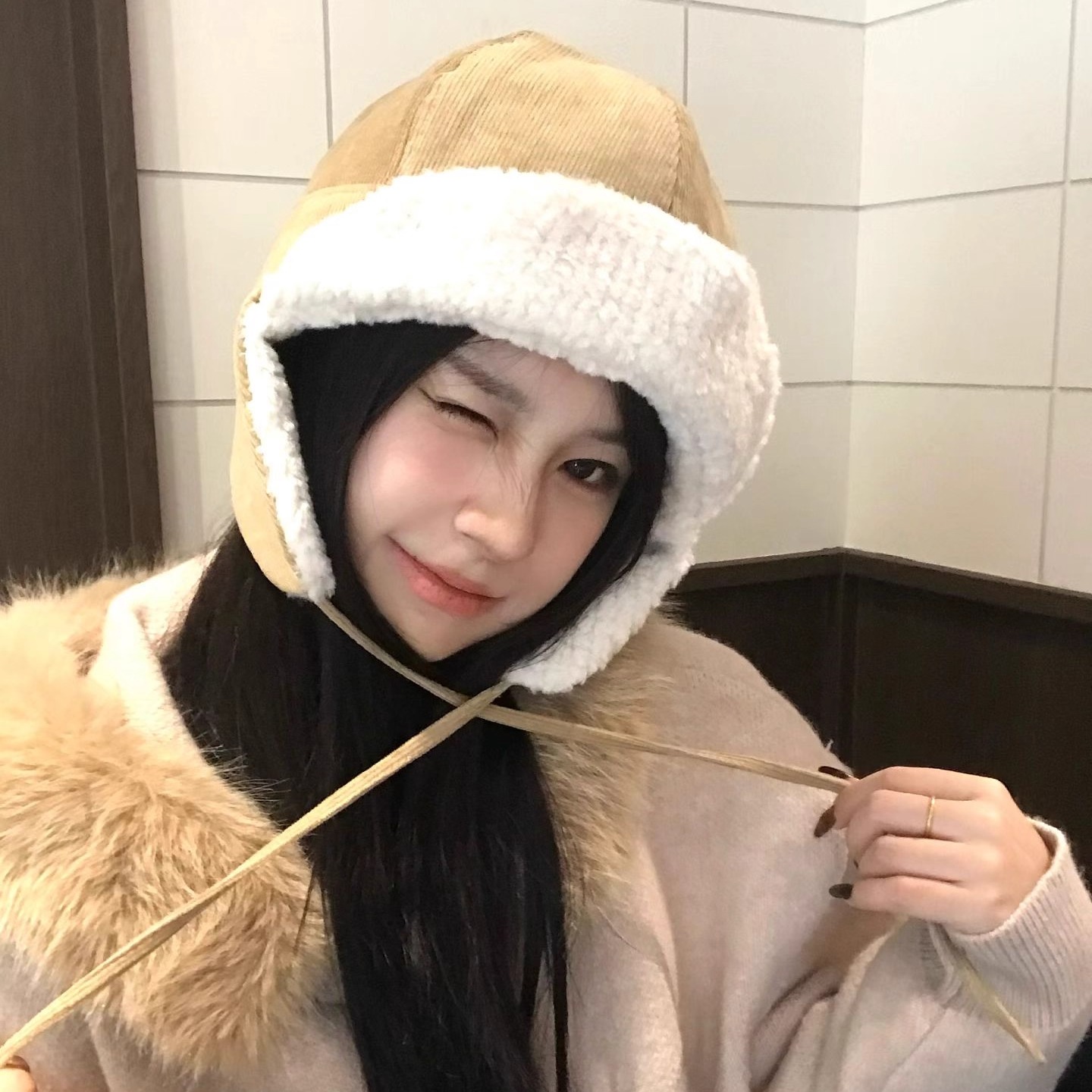 双面戴加厚保暖毛绒雷锋帽仿羊羔毛百搭显脸小骑行护耳帽子毛绒帽