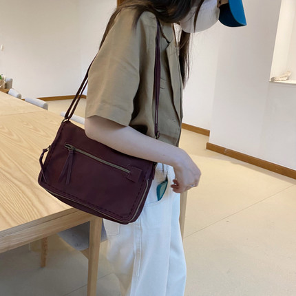 包邮！外贸 maurice复古低调玛莎红明线设计女单肩包斜挎包0.39KG