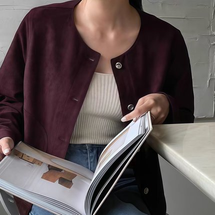 包邮~1771#韩系简约通勤圆领长袖精致纽扣宽松短款上衣  0.46KG