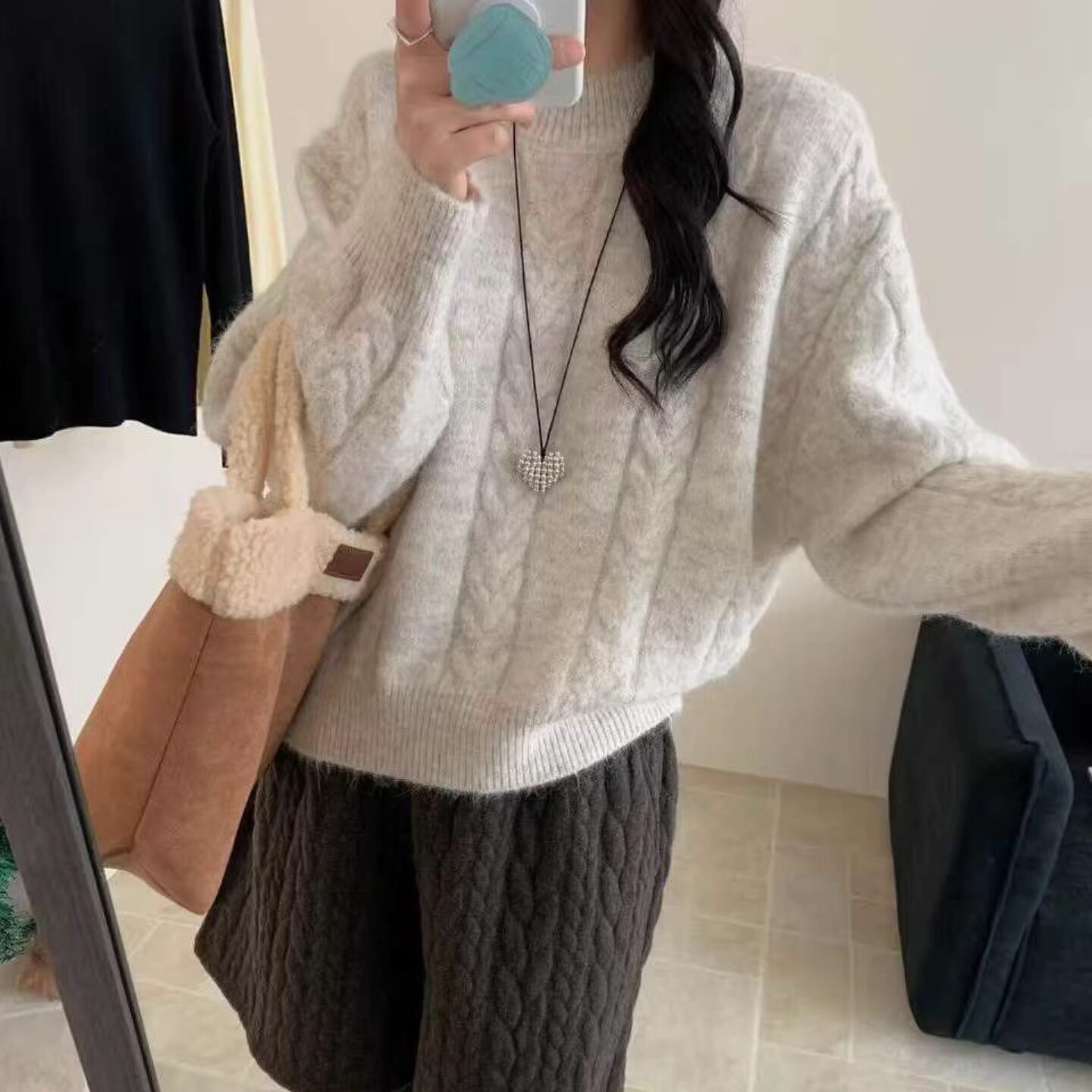 温柔韩系风~含羊毛圆领麻花纹针织衫软糯舒适宽松套头半高领毛衣