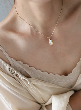 中古南法假日风贝壳椭圆玉镜锁骨链