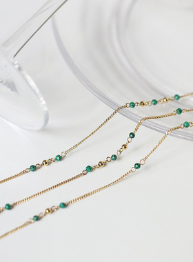 ins风~小众人造绿孔雀石穿珠项链钛钢锁骨链