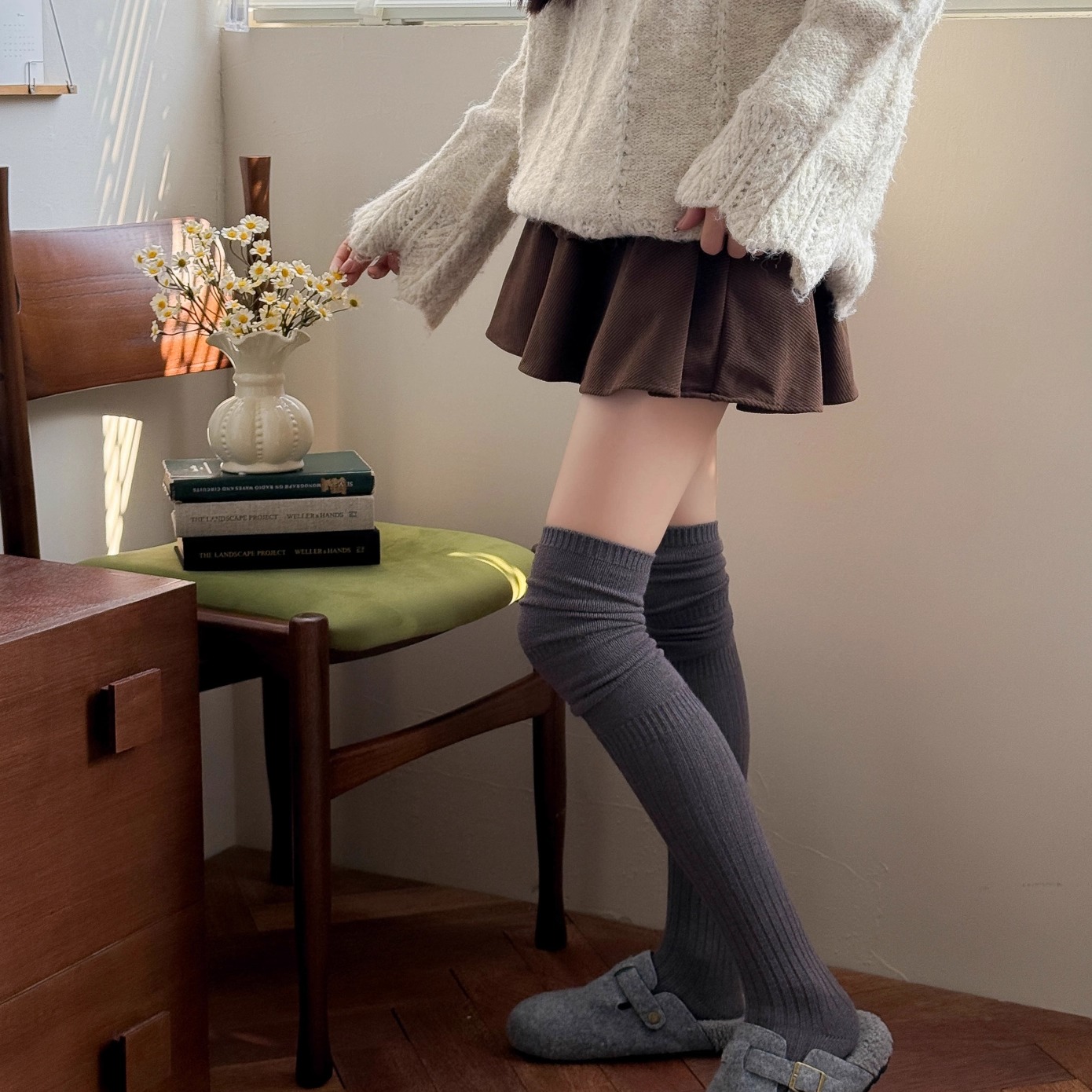 日系JK~纯色长筒堆堆袜过膝长靴袜加长保暖护膝松紧大腿袜长筒袜