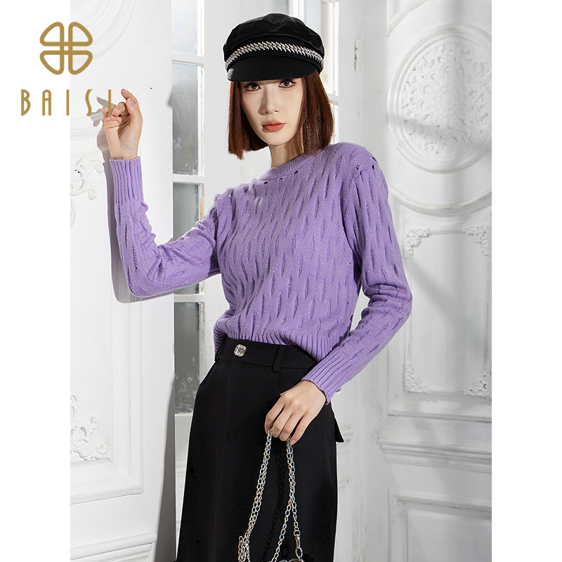 2025冬季新品百丝慵懒松弛感圆领针织衫内搭可外穿套头长袖上衣女