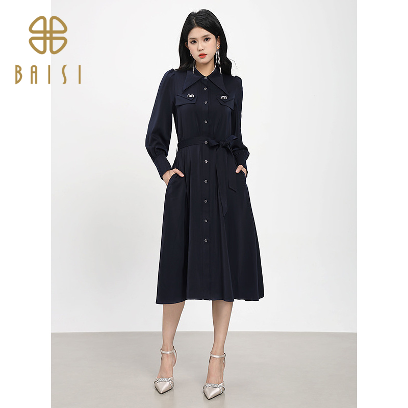 百丝a字裙气质赫本风中长裙2025春季新品通勤御姐灯笼袖连衣裙女