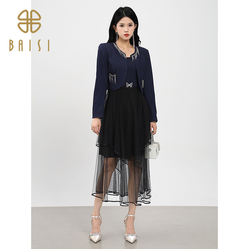 百丝方领甜酷风无袖纱裙2025春季新品法式时尚减龄连衣裙女