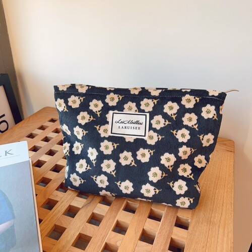 灯芯绒小花高级感化妆包大容量