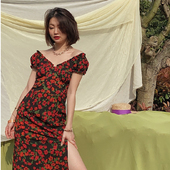 sibleu法式 玫瑰印花早秋女装 连衣裙新中式 清冷松弛感穿搭泡泡袖