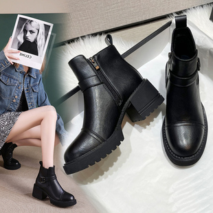 高跟短靴靴子马丁靴女2026新款女款超火女鞋冬季冬天女靴真皮百搭