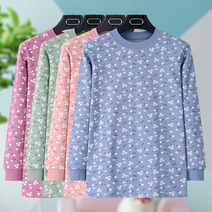 女纯棉圆领单件秋衣中老年人全棉线衣内穿上衣棉毛妈妈基础打底衫