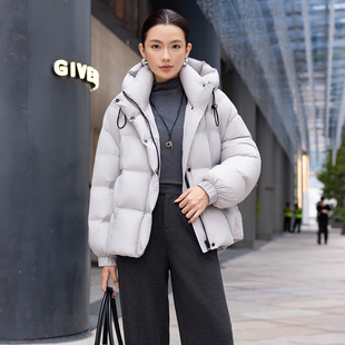 95白鸭绒软泡芙连帽加厚短款羽绒服女2025冬季新款保暖面包服外套
