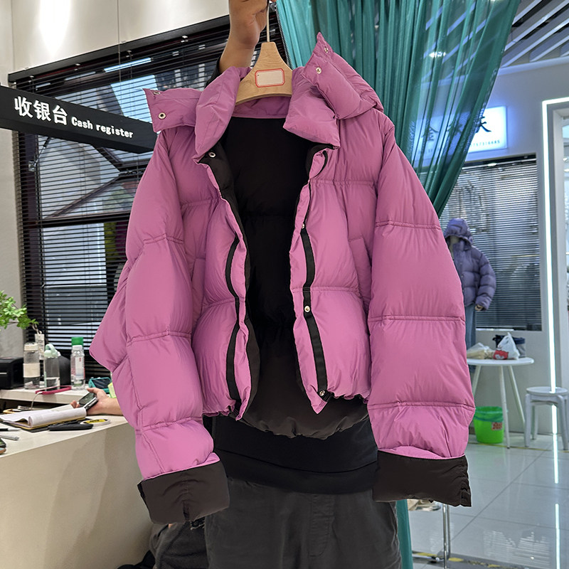 韩版短款连帽里外两穿羽绒服女