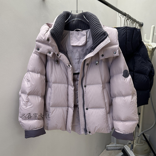 90白鸭绒撞色连帽加厚短款羽绒服女2025冬季新款泡芙宽松保暖外套