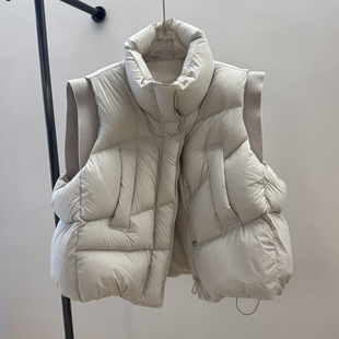 90白鸭绒针织立领短款羽绒马甲女2025秋冬新款韩版宽松背心外套潮