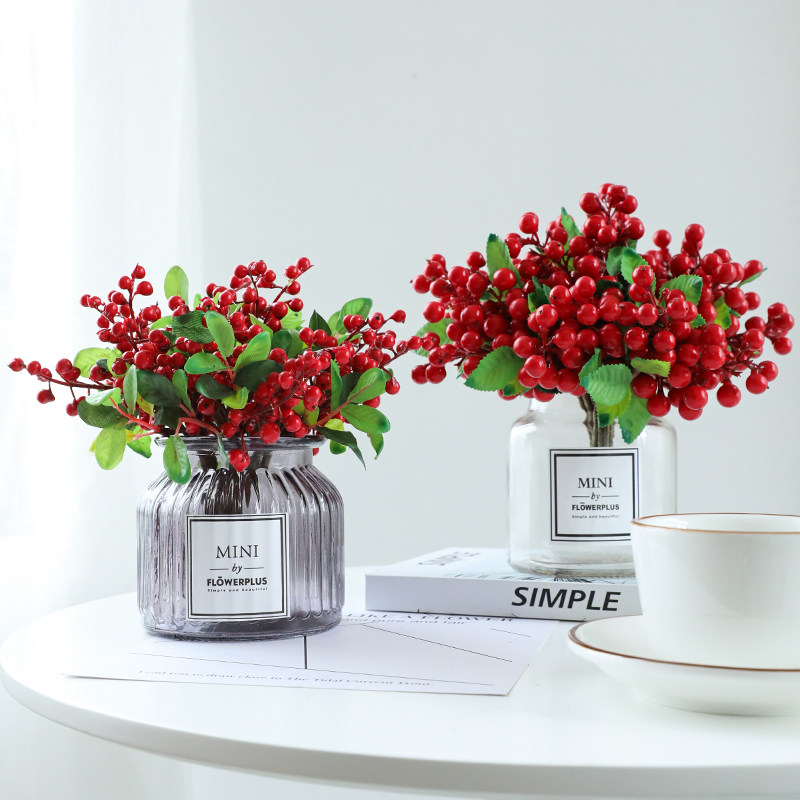 浆果仿真花假花 ins风富贵发财果红色小果子房间装饰餐桌茶几摆设