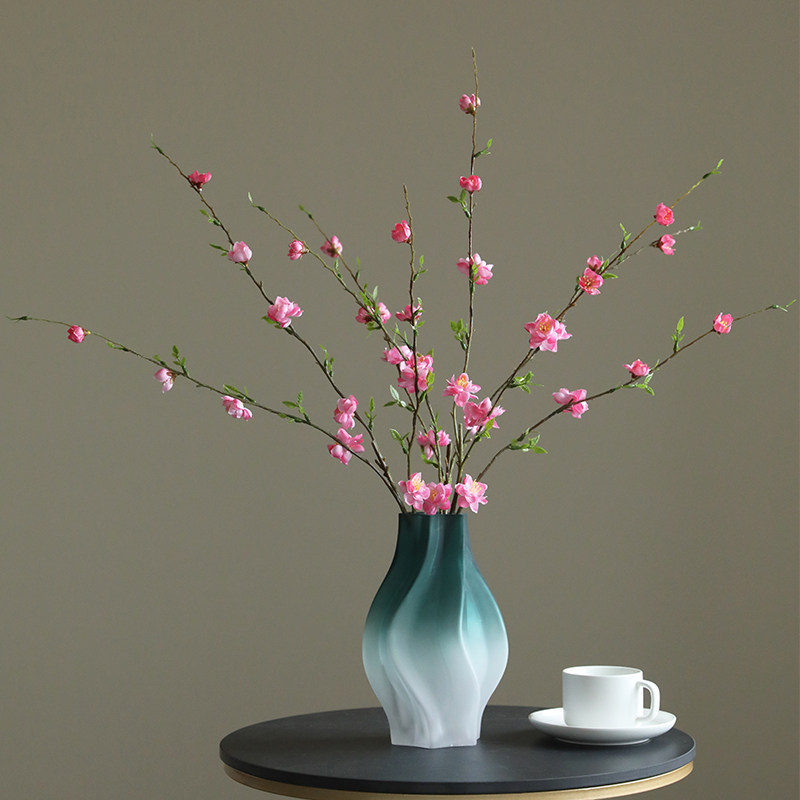 高档桃花枝假花仿真花摆件客厅家居餐桌花装饰品摆设摄影拍摄道具