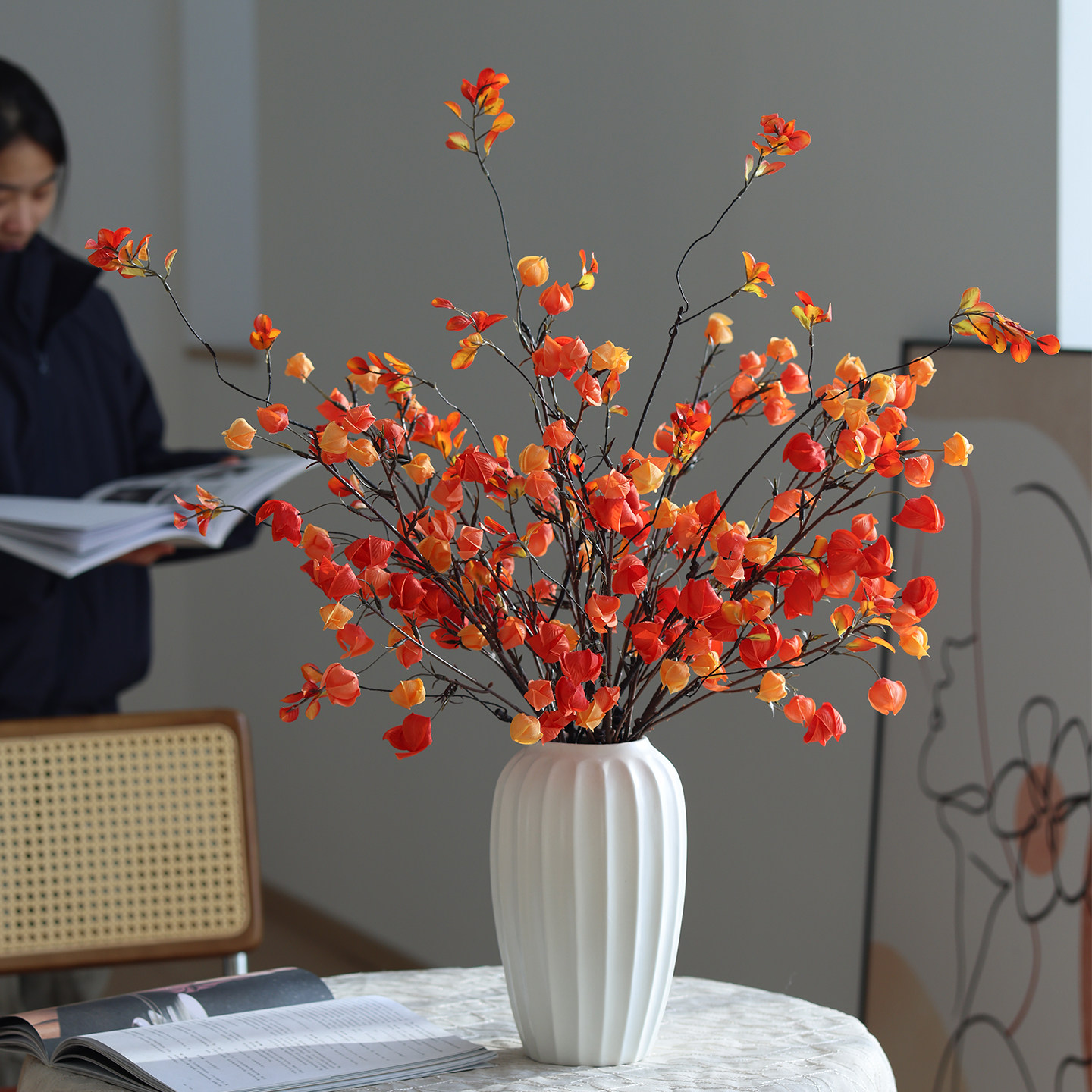栾树花灯笼果仿真花束假花摆设橙红色客厅餐桌摆件新年乔迁装饰