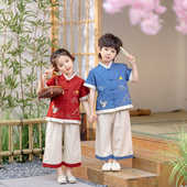 男童夏季 周岁宝宝唐装 薄款 古装 女孩中国风表演国学服 短袖 2024新款