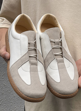 平底德训鞋系带夏季潮款板鞋通勤休闲透气复古经典白色