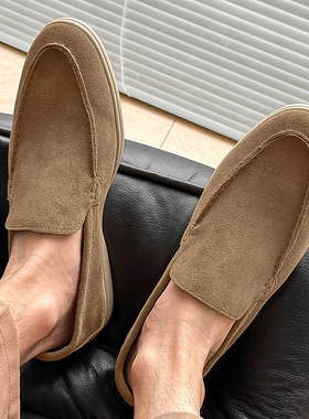 男士豆豆鞋夏季透气懒人一脚蹬乐福轻便时尚平底黑色 卡其