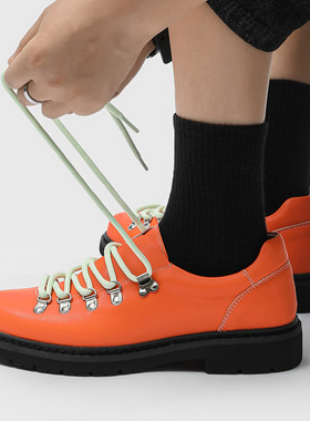 新款皮鞋男女同款英伦风圆头通勤小众街头德比鞋橙色