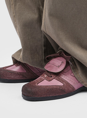 方头拳击鞋通勤德训男女同款训练鞋英伦风轻便情侣鞋紫色