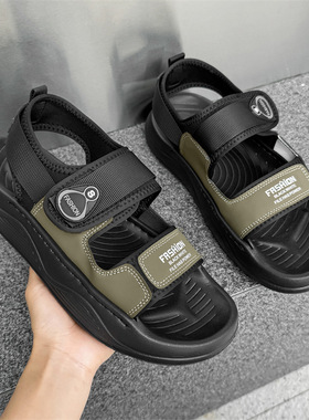 运动沙滩鞋防滑厚底透气户外魔术贴夏季新款凉鞋绿色