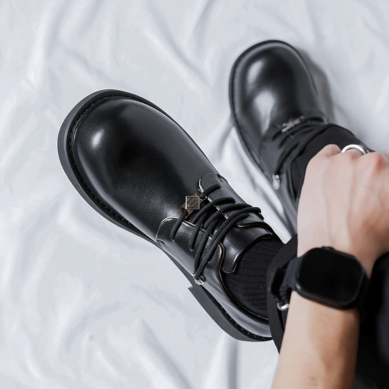 大头皮鞋男休闲厚底男鞋黑色工作鞋结婚新郎鞋