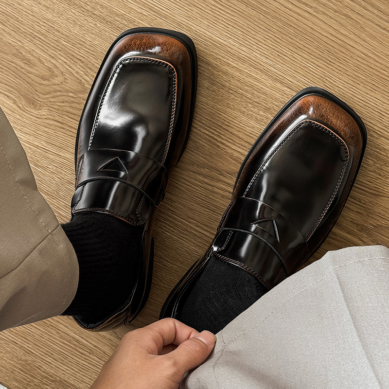 英伦风通勤德比鞋休闲小众皮鞋商务内增高厚底潮款棕色