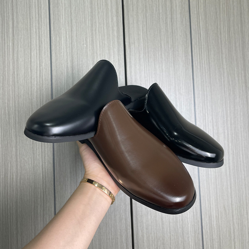 夏季透气拖鞋男款一脚蹬外穿黑色休闲半包凉拖鞋