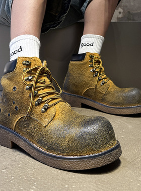 新款透气沙漠靴厚底增高耐磨马丁靴登山靴黄色 黑色