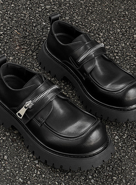 新款夏季男鞋大头鞋男新款厚底松糕底增高德比鞋黑色