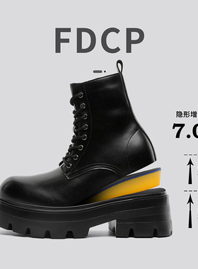 马丁靴黑色高级感高帮长筒靴痞帅厚底增高百搭机车靴增高款