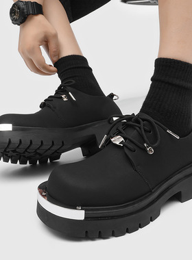 德比鞋男款铁头黑色厚底大头高级感休闲发型师黑色 棕色